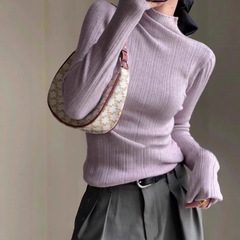 蓝色半高领针织打底衫女秋冬高级感修身软糯毛衣内搭茶里茶气上衣