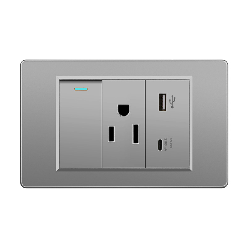 16A América del Sur, México, Taiwán, un panel gris abierto de doble control, conector de carga USB TYPEC de tres agujeros
