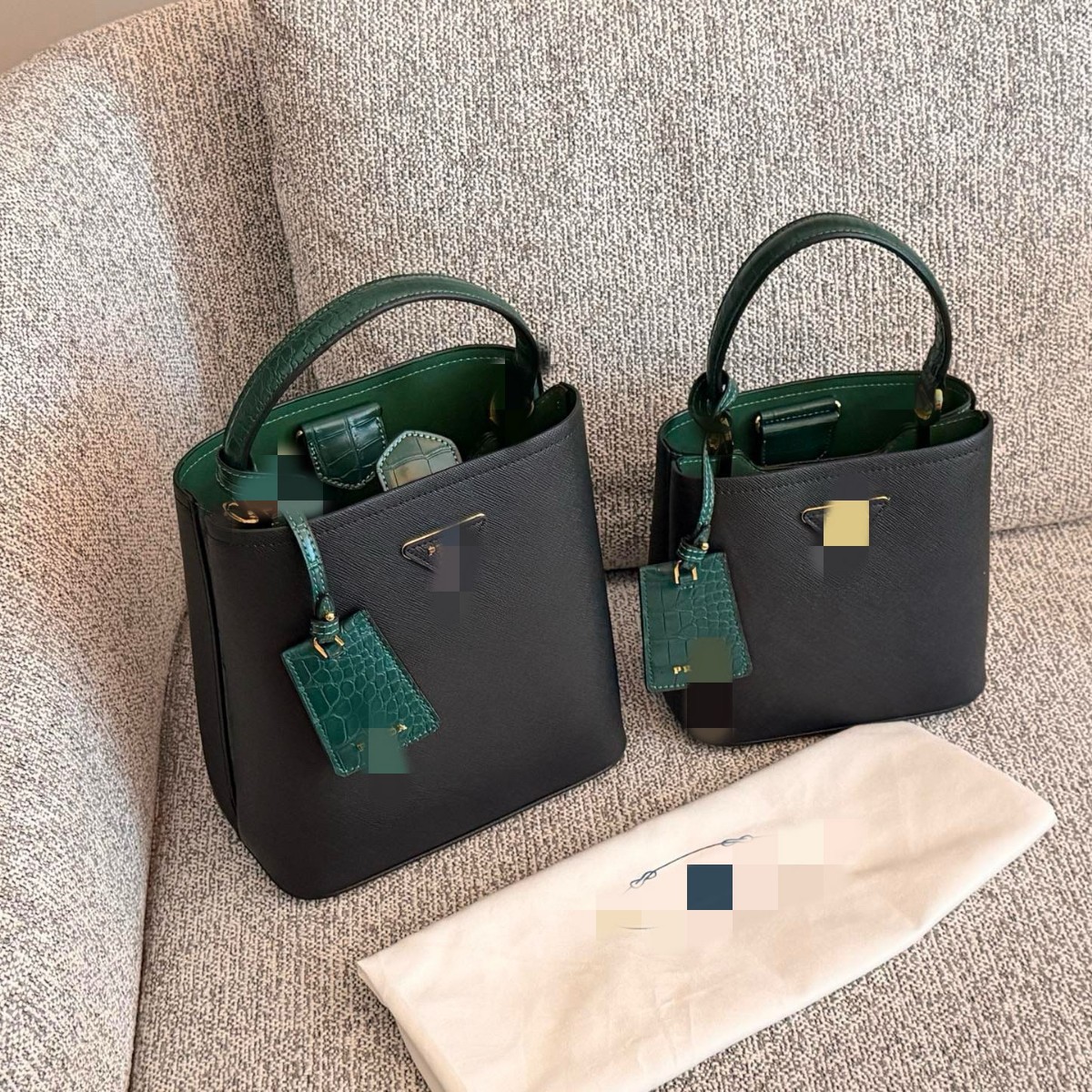 P brand 2025 new model cowhide cross-pattern bucket bag genuine leather handbag shoulder crossbody commuter bag