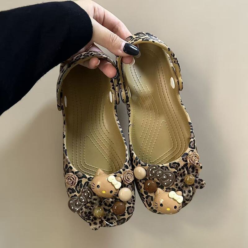Leopard print ballet clogs, women's summer outdoor slippers, home high-end beach sandals, EVA slippers