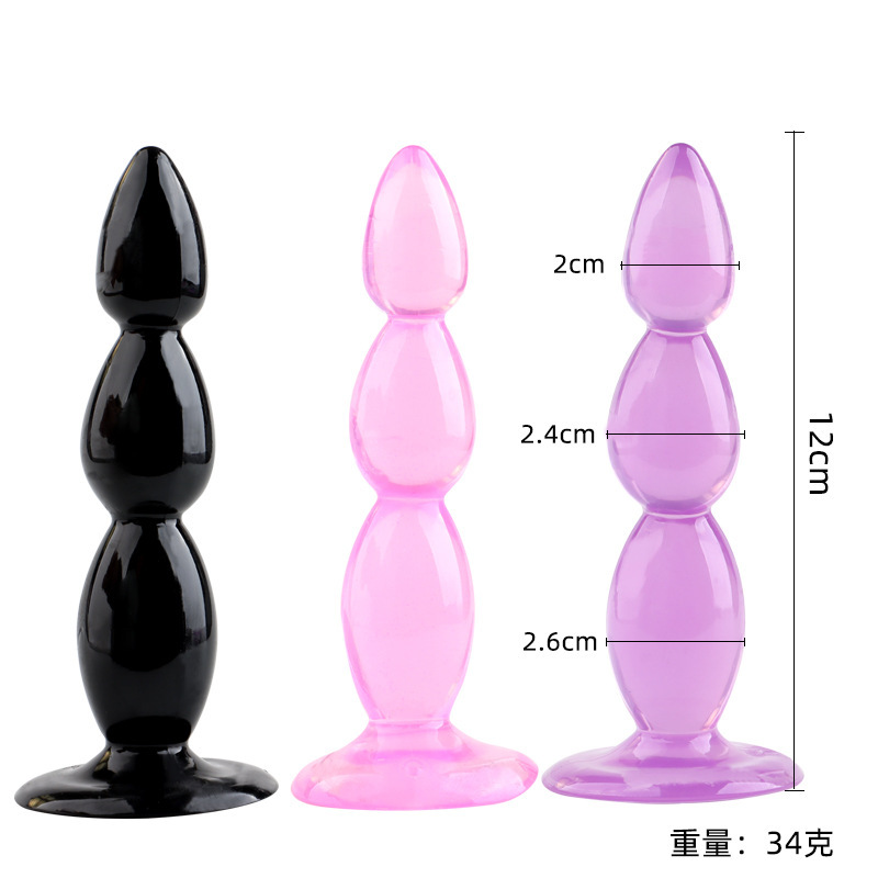 Chrysanthemum Wearable Anal Beads Plug, Suction Cup Base, TPE, Triple Bead Black — detail image 1
