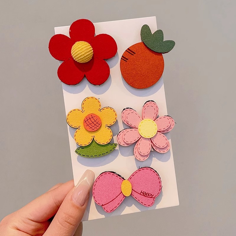 Niños lindos flores de dibujos animados clip para el cabello bebé pequeño clip no lastimar el cabello de la tela de la niña clip de borde de la mejilla