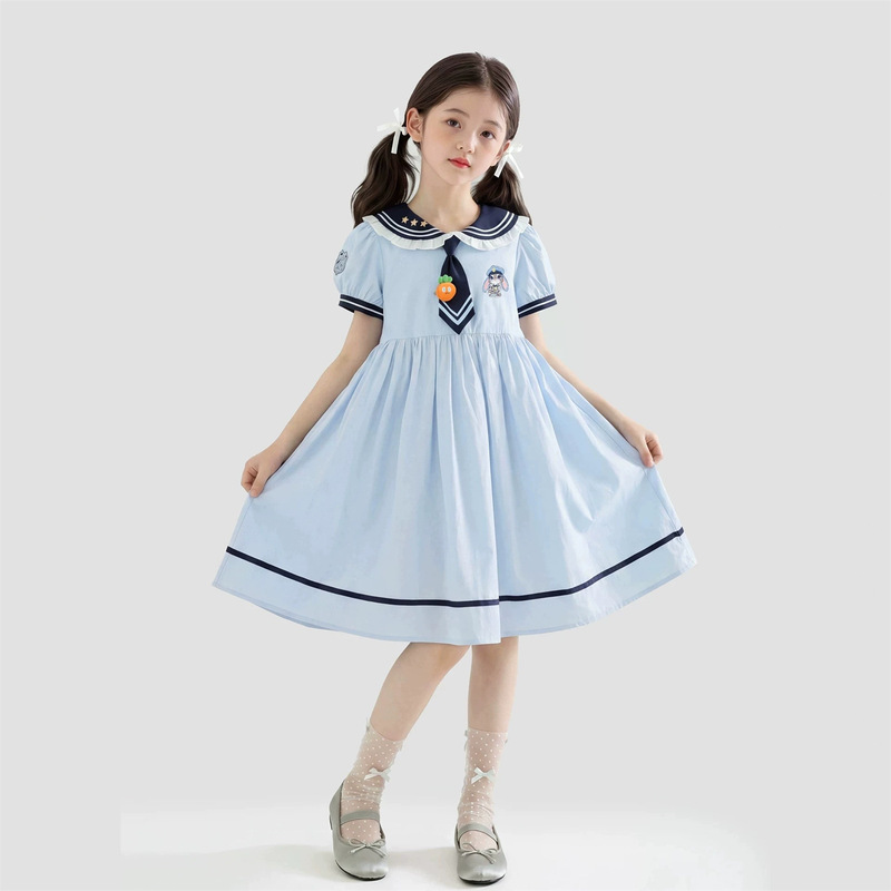 Girls' College-Style Dress, New Summer Style, Sweet Short-Sleeved Dress for Children, Summer Dress for Little Girls, Stylish Princess Dress Girls' College-Style Dress, New Summer Style, Sweet Short-Sleeved Dress for Children, Summer Dress for Little Girls, Stylish Princess Dress