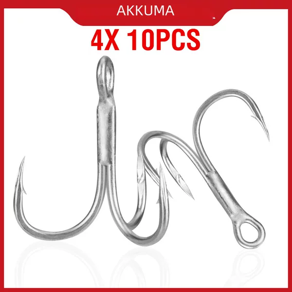 10 Pack 4 times to strengthen three hooks with barbed Luya fishing hook three anchor hooks blood groove Luya long pointed hook wholesale