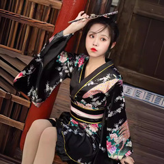 Japanese-style and traditional autumn red kimono formal attire, Chinese-style photography travel shoot, goddess-like young woman in kimono.