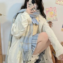 新款秋冬季仿羊绒格子保暖情侣百搭韩系学生小众少女围巾女批发
