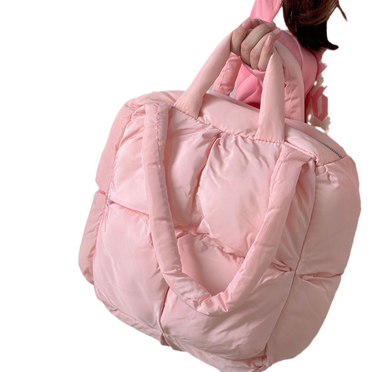 High grade diamond shaped soft cotton filled large capacity tote bag for women 2022 new autumn and winter versatile underarm shoulder bag_voghion.com