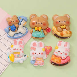 可爱小熊木马兔子车 diy奶油胶手机壳鞋扣发夹 树脂饰品配件批发