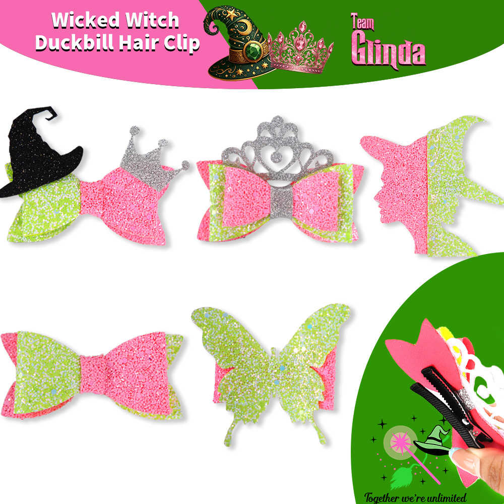 Malos brujos mágicos brocas de pelo rosa verde arco borde brocas de cabeza WICHED tema decoración de fiesta de cumpleaños brocas de boca de pato