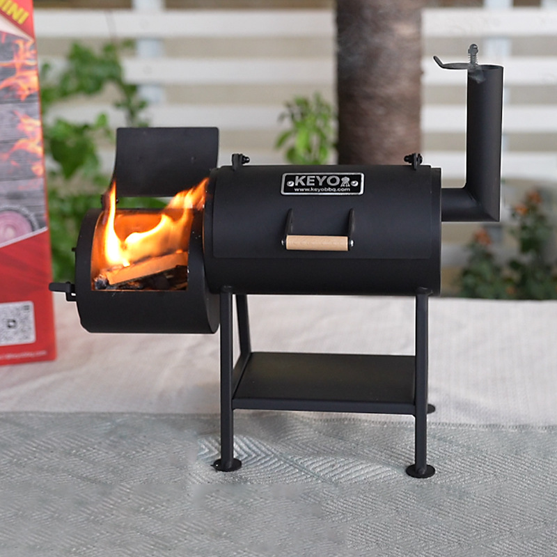 Regalos hechos a mano mini horno de parrilla de ahumado horno de grano pequeño portátil al aire libre horno de parrilla de doble barril horno de ahumado