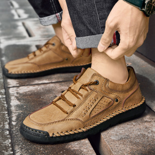 Spring and Autumn men's leather shoes cross-border hand-stitched men's shoes genuine leather men's casual leather shoes men's shoes loafers casual handmade shoes