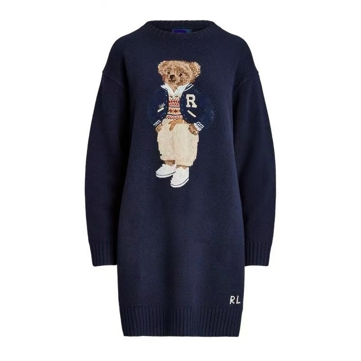 Fall/Winter 2024 New Ralph Lauren RL Rich American Style Teddy Bear Long Sweater with Baseball Jacket