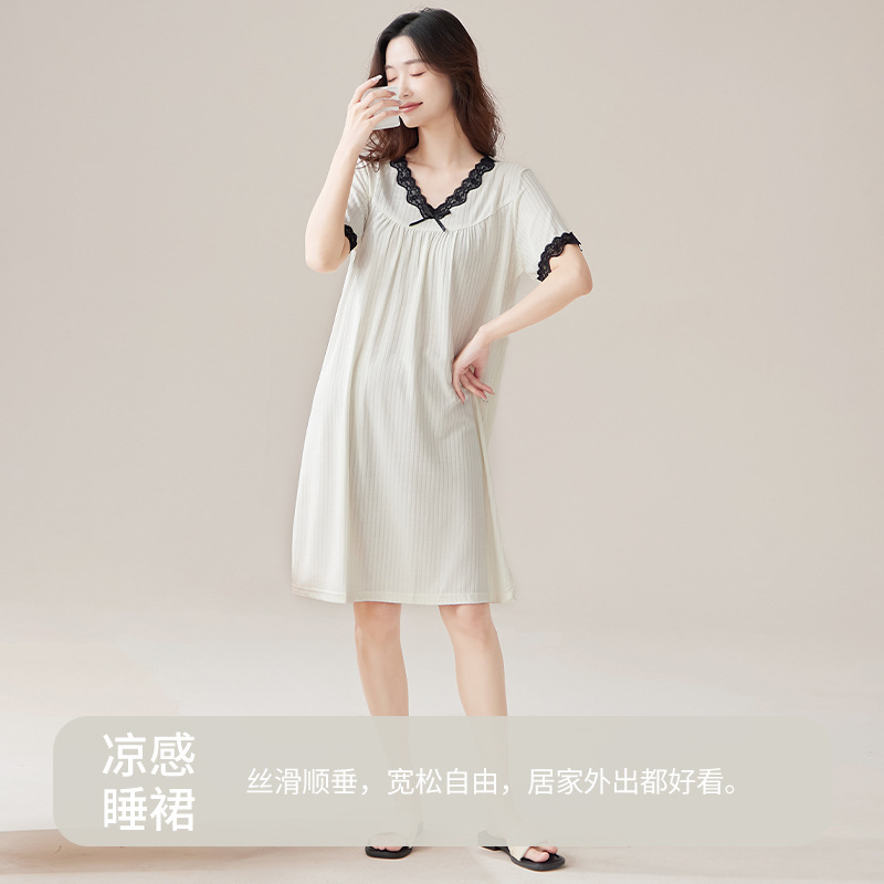 [Super Soft] Modal Short-sleeved Nightgown Women's Summer Thin dress Pregnant Women's Pajamas Home Clothes with Chest Pad
