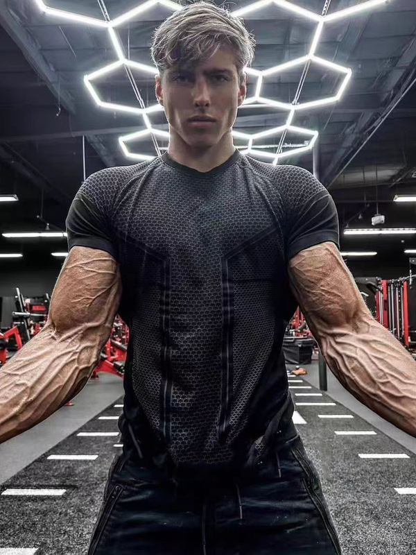 筋肉スポーツフィットネスメンズ Tシャツジョガージムボディービル速乾性通気性タイトラウンドネック半袖|undefined