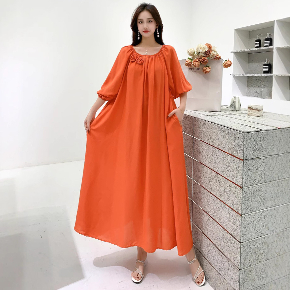 Ropa de mujer de talla grande transfronteriza europea y americana, vestido informal de algodón largo hasta la rodilla, holgado y cómodo, para verano, ropa de maternidad.