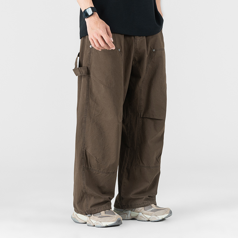 High-End American-Style Heavy Design Cargo Pants for Men, Summer Trendy Brand, Multi-Pocket Loose Wide-Leg Casual Straight Long Pants