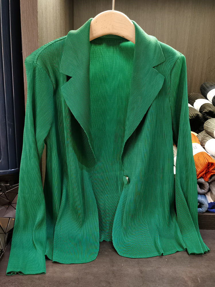 Áo blazer nữ một nút xếp ly tay dài cao cấp mùa xuân hè — Màu tím, Màu đỏ hoa hồng, Màu hồng, Màu xanh lá