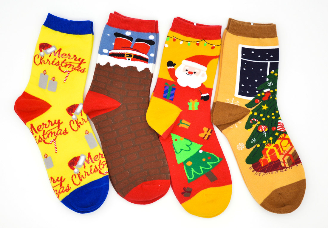 420g Weight Sock Classification Stretchy Elasticity Women's Fashion Christmas Tree Cotton Jacquard Crew Socks