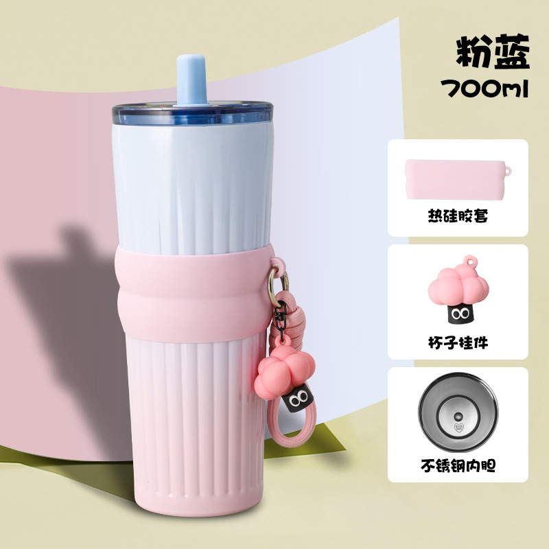 新しいグラデーションコーヒーストローカップ 316 ステンレス鋼真空断熱カップ屋外ポータブルロープコーヒーカップ|undefined