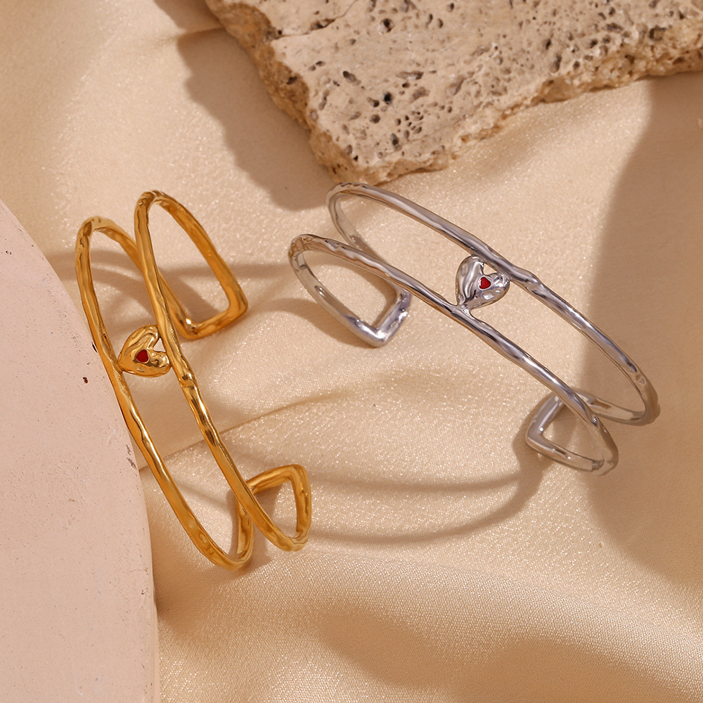 Double Layered Heart Open Stainless Steel Bracelet