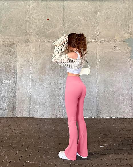 Europa y América transfronteriza 2023 deportes casual yoga pantalones costilla entrenamiento cintura alta pantalones acampanados polainas pantalones para mujeres image 13
