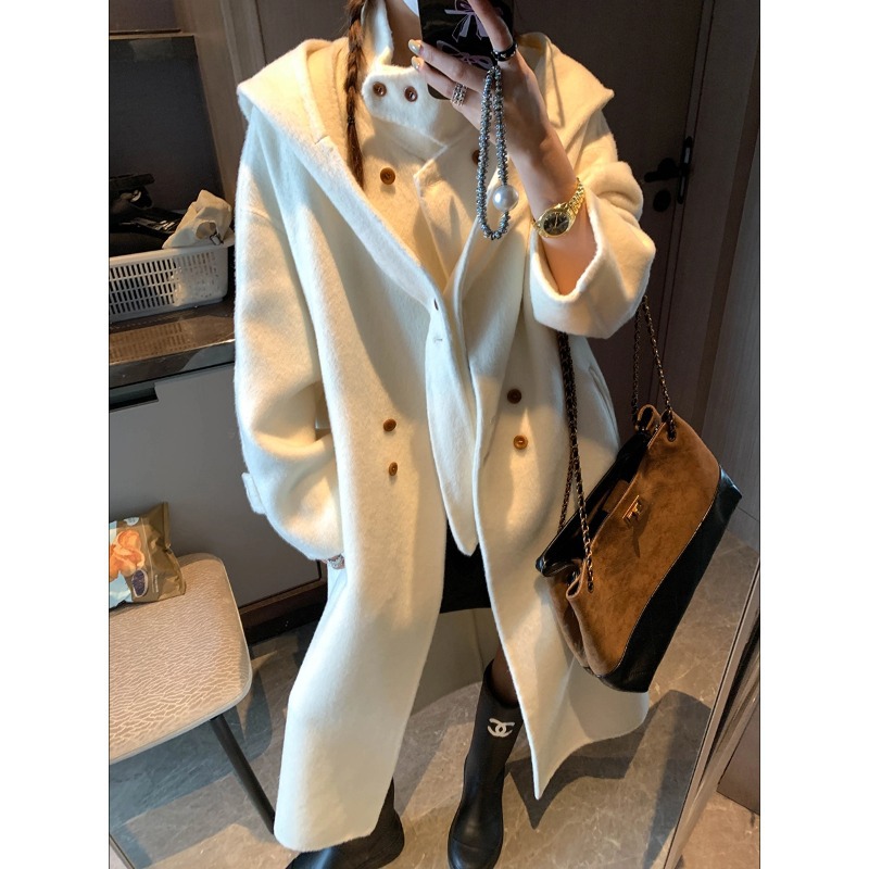 Mochi, Enter the Store and Buy Blindly. Detachable Hood, Vintage Stand Collar, Double-Breasted Wool Double-Sided Coat Mq1014