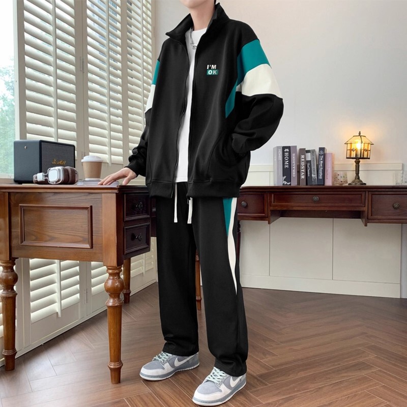 Casual Sports Suit for Men in Spring and Autum, Handsome Stand-Up Collar Jacket, Men's Pants, Handsome Matchinging Set of Cardigan Sweatshirt Casual Sports Suit for Men in Spring and Autum, Handsome Stand-Up Collar Jacket, Men's Pants, Handsome Matchinging Set of Cardigan Sweatshirt