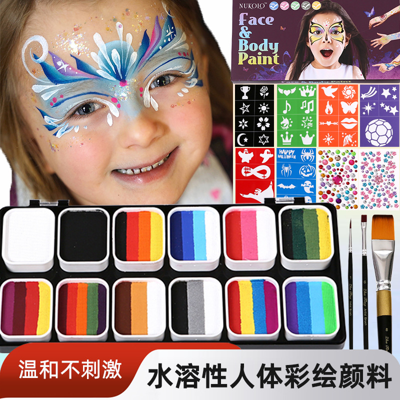 Cross-border body painting lavable 12 colores paleta profesional cara de color festival de ópera cara de juego de pelota de color cara infantil