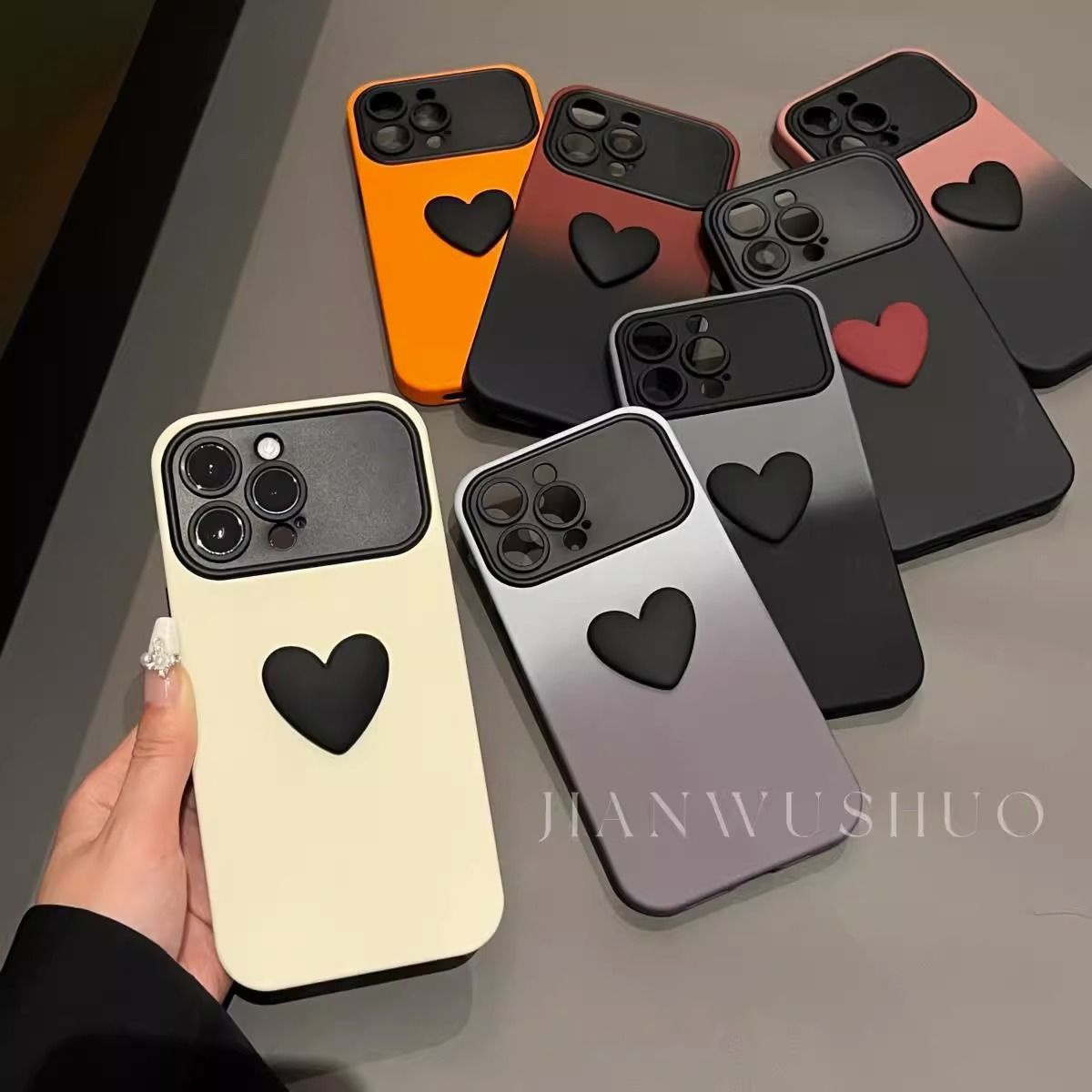 Gradiente de amor tridimensional adecuado para iPhone15ProMax ventana grande 13/12 caja del teléfono móvil Apple 14p hombres y mujeres 15