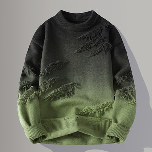 OBCY Fashion Youth Men's 2024 Autumn and Winter New Round Neck Pullover Personalized Gradual Color Sweater Knitwear