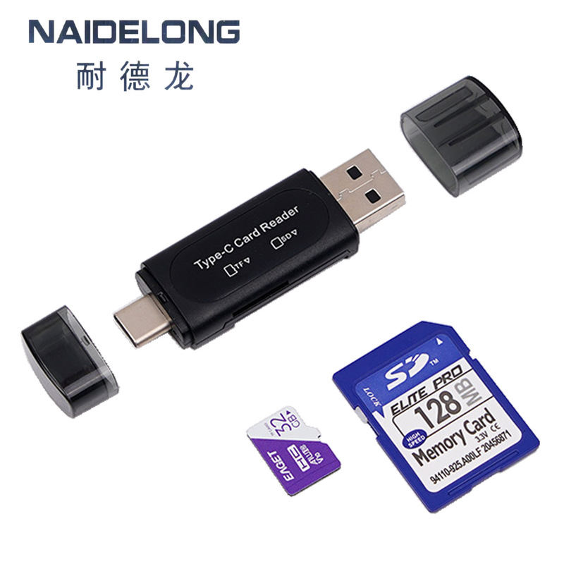 Cross-Border Private Model Type-C Two-In-One Card Reader Tf/Sd Mobile Phone and Computer Dual-Head Usb2.0 Camera Card Reader