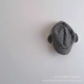 韩系复古千鸟格儿童鸭舌护耳帽子冬季个性小童宝宝保暖护耳雷锋帽