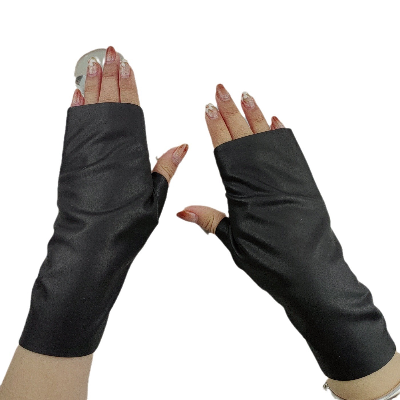 Fashionable black short polyurethane winter gloves
