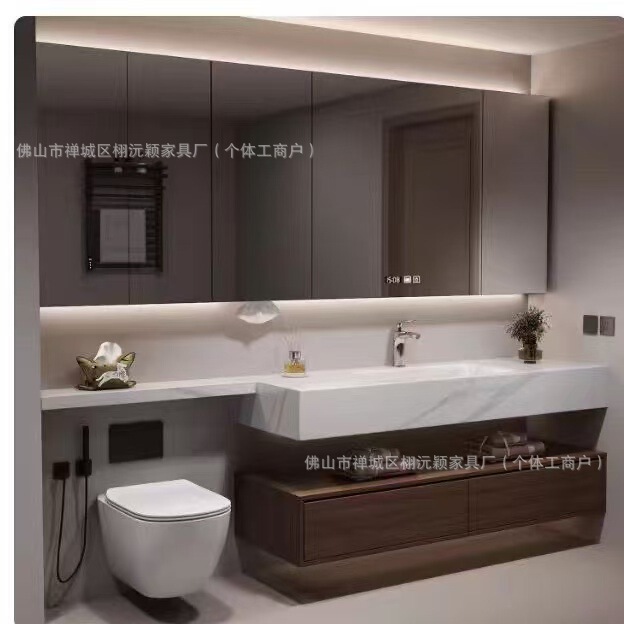 Various Shaped Bathroom Cabinets, Polygonal Washbasins, Custom-Made According to Sample Sizes, Vintage Oak Solid Wood Lacquered Bathroom Cabinets