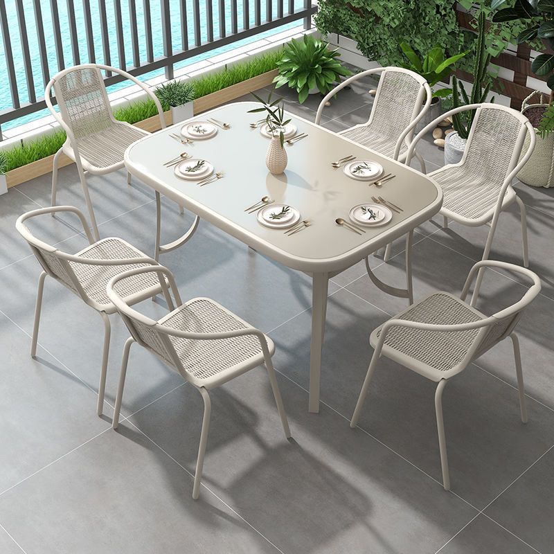 Salón de té de leche, silla de ocio, mesa y silla combinada de hierro forjado al aire libre, patio al aire libre, mesa de comedor de balcón