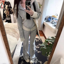 2025年春季新款高级感小香风休闲拼色外套阔腿长裤两件套女装洋气