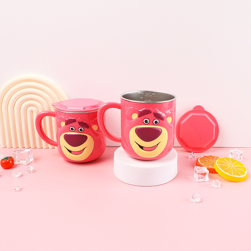 Vaso de agua para niños, anticaídas, vaso de acero inoxidable para el hogar, vaso de leche para bebés de guardería con escala