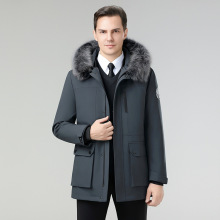 品牌正品防寒兔毛领羽绒服男2025新款休闲保暖羽绒中年爸爸派克服