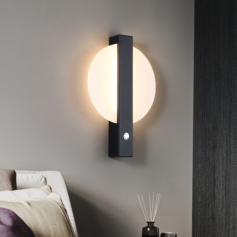 Arte de lámpara de pared nórdica de cabezal de cama pasillo con lámpara de pared decorativa con fondo abierto puede girar interruptor de sala de estar le