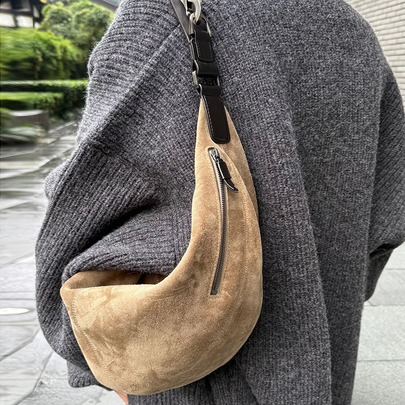 网红同款复古慵懒松弛感老钱风磨砂麂皮单肩腋下女包2025秋冬新款|undefined
