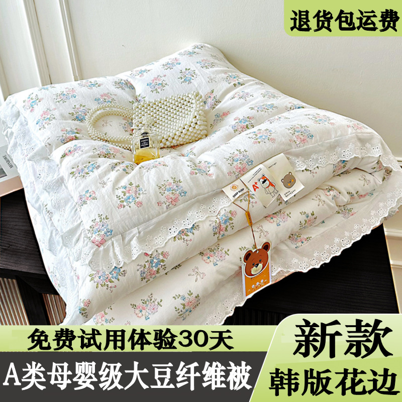 Lace Cotton Soy Fiber Quilt Pure Cotton Thickeneded Winter Quilt Spring & Fall Air-Conditioned Four-Season Student Dormitory Double