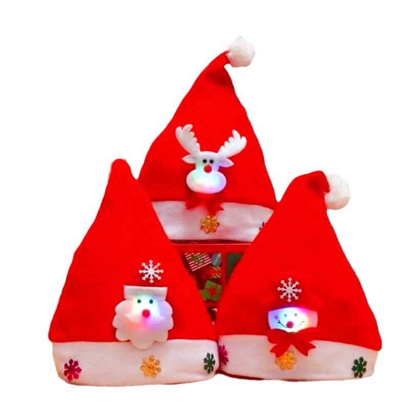 Nueva decoración de Navidad pequeño regalo LED luminoso sombrero de Navidad no tejido de felpa para niños sombrero de Navidad adulto