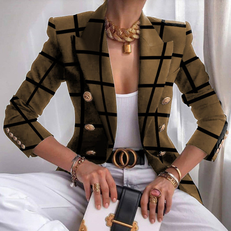 Women's Casual Fashion Printing Printing Patchwork Double Breasted Blazer Blazer display picture 4
