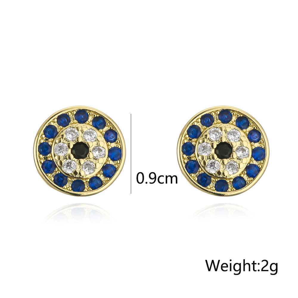Retro Simple Round Black And White Blue Zircon Earrings Copper Plated 18k Gold Earrings display picture 1