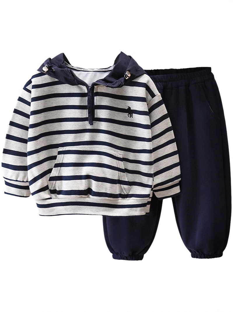 7841 traje de primavera para niños suéter a rayas con capucha para niños primavera y otoño traje coreano de dos piezas de celebridades de Internet 2025 nuevo