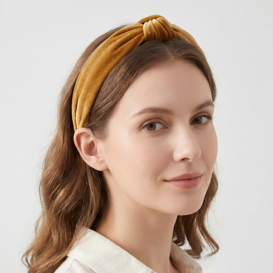 Nuevos accesorios para el cabello de color sólido de terciopelo dorado anudado diadema femenina europea y americana transfronteriza simple todo partido pelo de ala ancha presionando diadema horquilla image 4