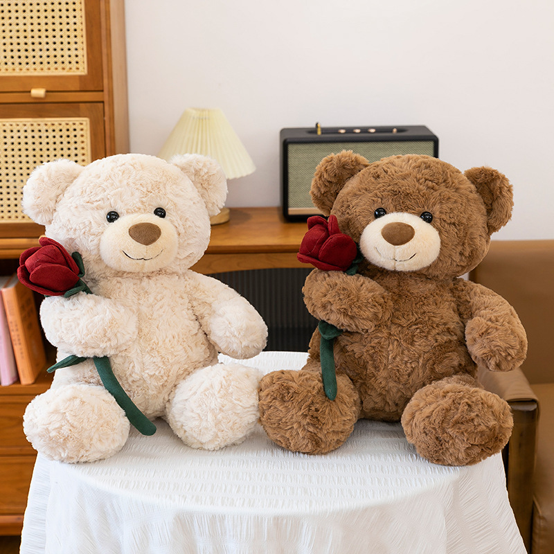 Rose Bear Doll Holding Flowers Teddy Bear Stuffed Toy Girl Pillow Doll Female Valentine's Day Birthday Gift Rose Bear Doll Holding Flowers Teddy Bear Stuffed Toy Girl Pillow Doll Female Valentine's Day Birthday Gift