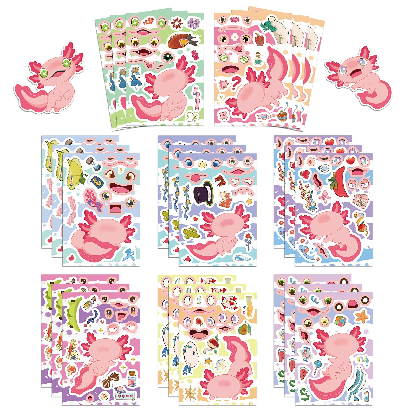 8 трансграничных милых животных розовая игрушка тритона для лица наклейки головоломки Make a face водонепроницаемые наклейки