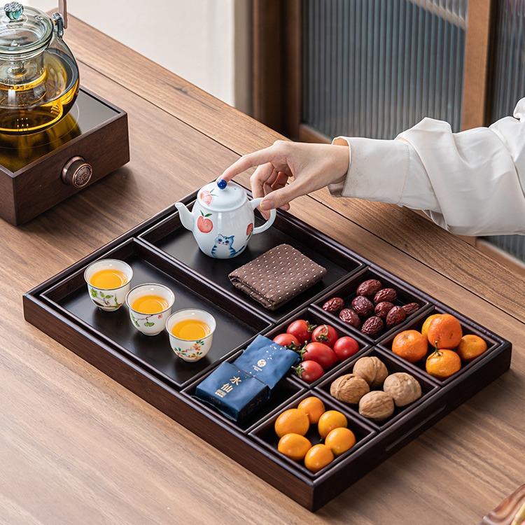 托盘围炉煮茶果盘中式点心盘糕点盘摆盘竹制九宫格干果盘配件摆件