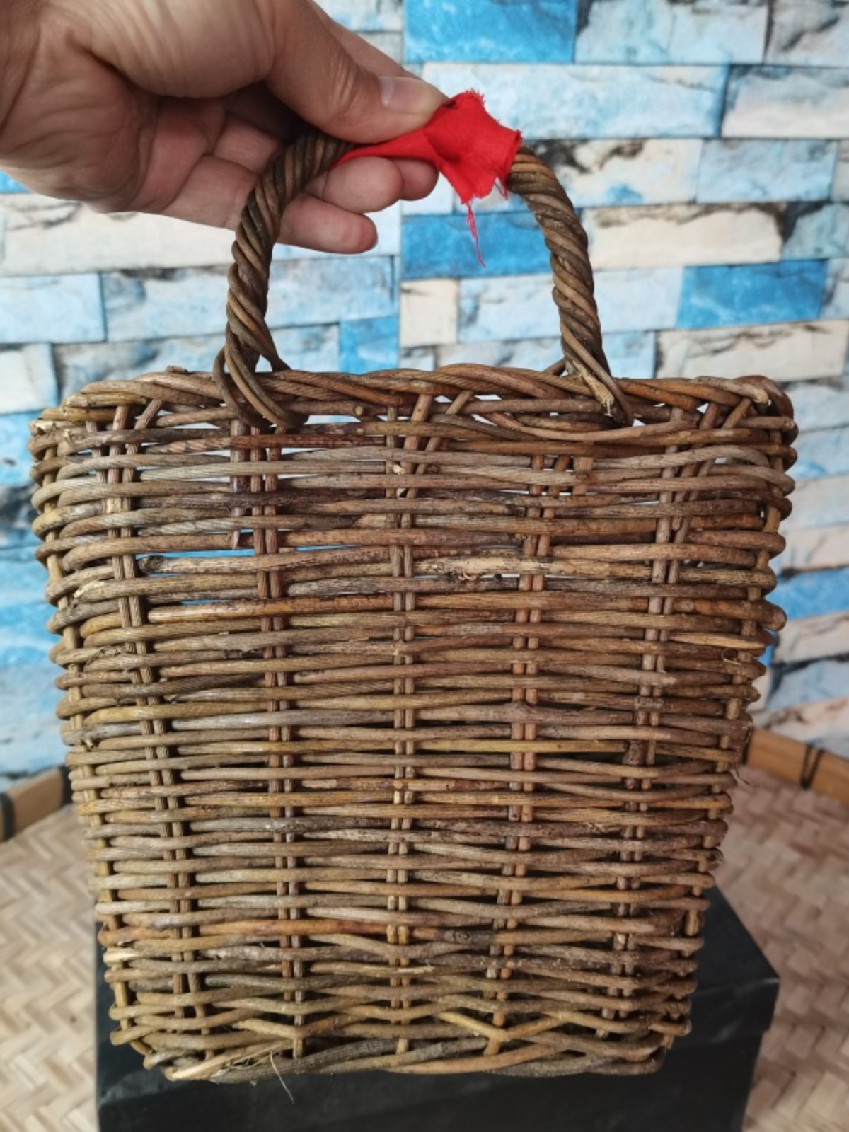 Cesta de almacenamiento de caña Jardín de comestibles hecha a mano caña trenzada cesta de flores cocina retro cesta de frutas cesta de picnic